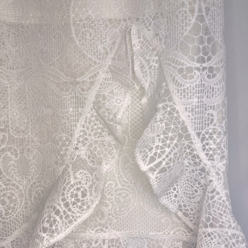 JAUS White Ruffle Midi Skirt Side Split Sheer Lace M/6 - Picture 3 of 7